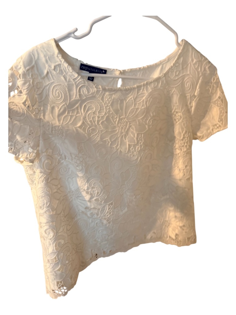 Talbots Cream Floral Lace Short Sleeve Top